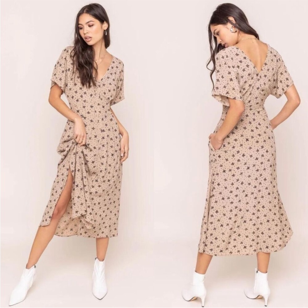 NWT ASTR THE LABEL Cottagecore Boho Flutter Sleeve Buttondown Midi Sundress